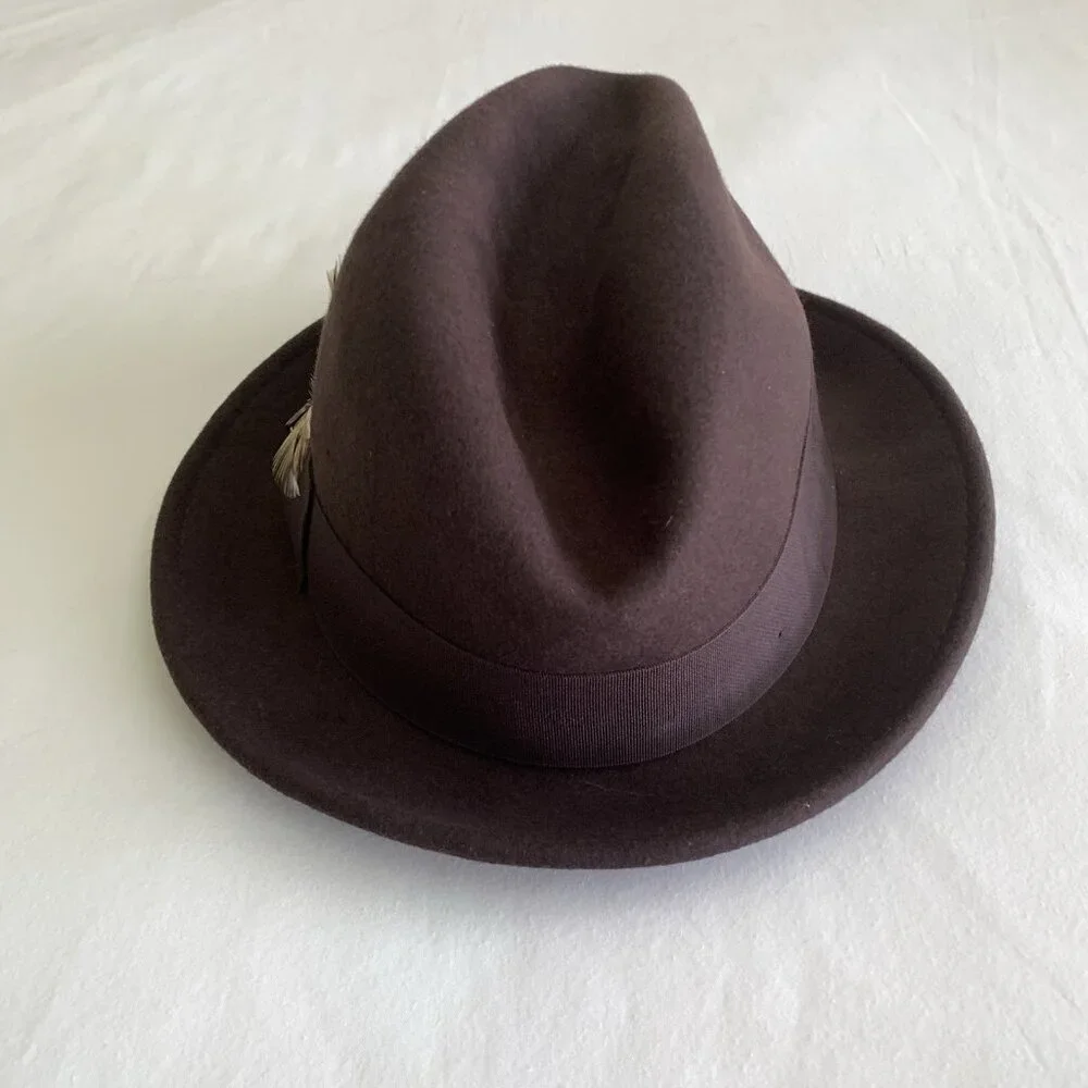 Jaxon Homburg Godfather Fedora Style Hat Men's 100% Wool Felt Dark Brown Large